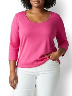 4/$20 VENINI Bright Pink Ribbed Stretch Knit Top XL Nylon Rayon
